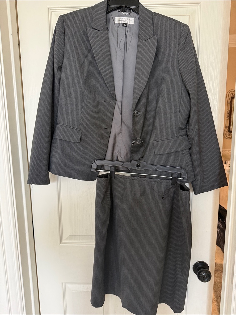 Tahari ASL Gray Pinstripe Women's Skirt Suit - Jacket & Skirt